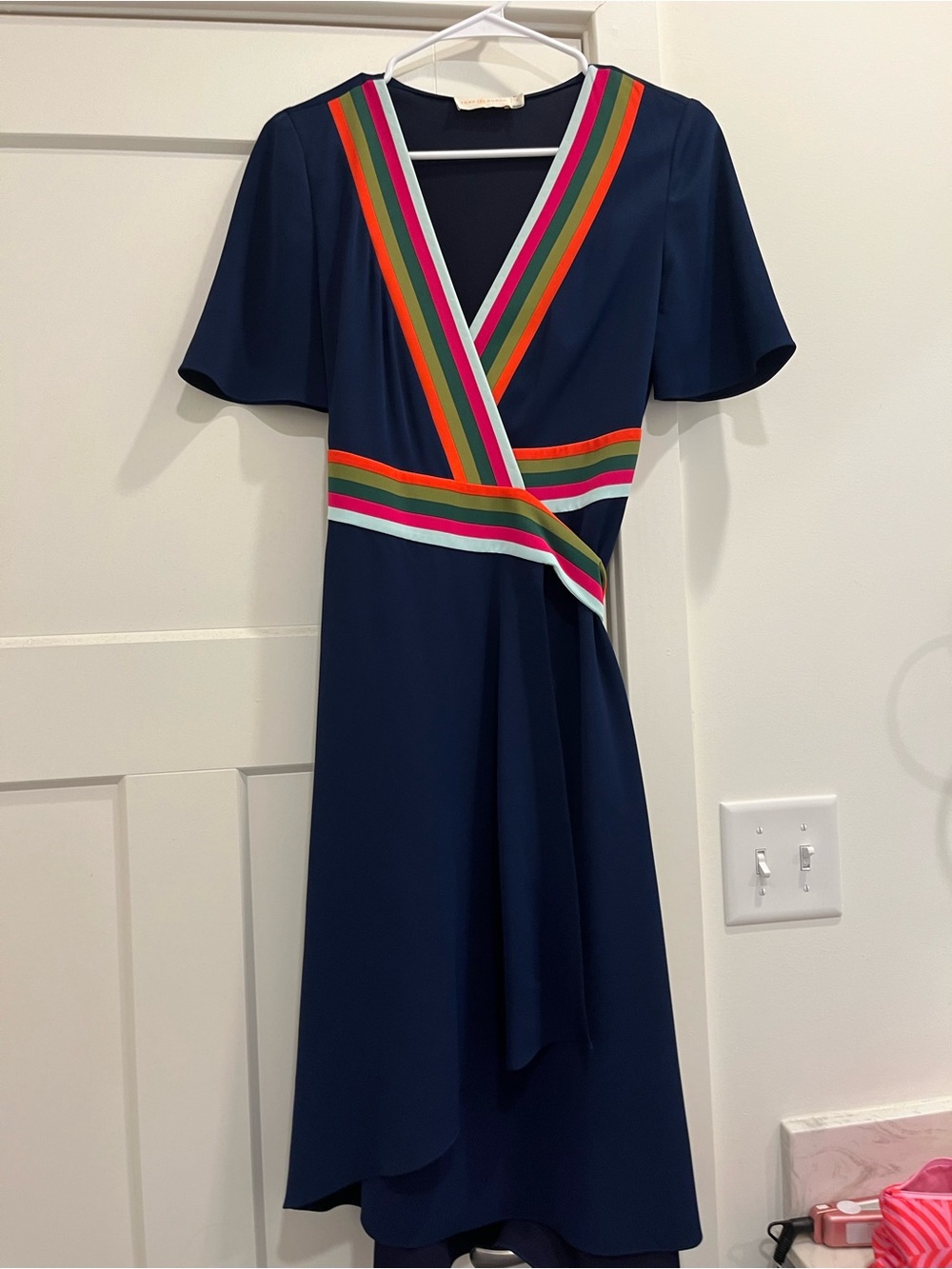 Navy & colorful midi Tory Burch wrap dress